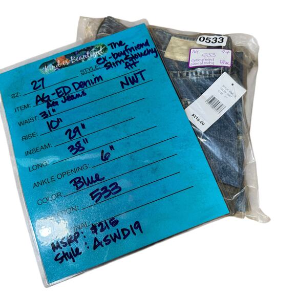 Adriano Goldschmied Patched Slouchy Jean SZ 27 Ex Boyfriend Slim Thrashed Blue - Picture 16 of 16